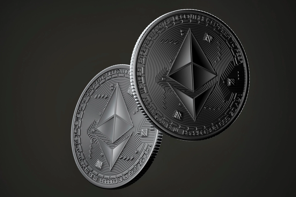 Stylized digital currency coins on a dark surface